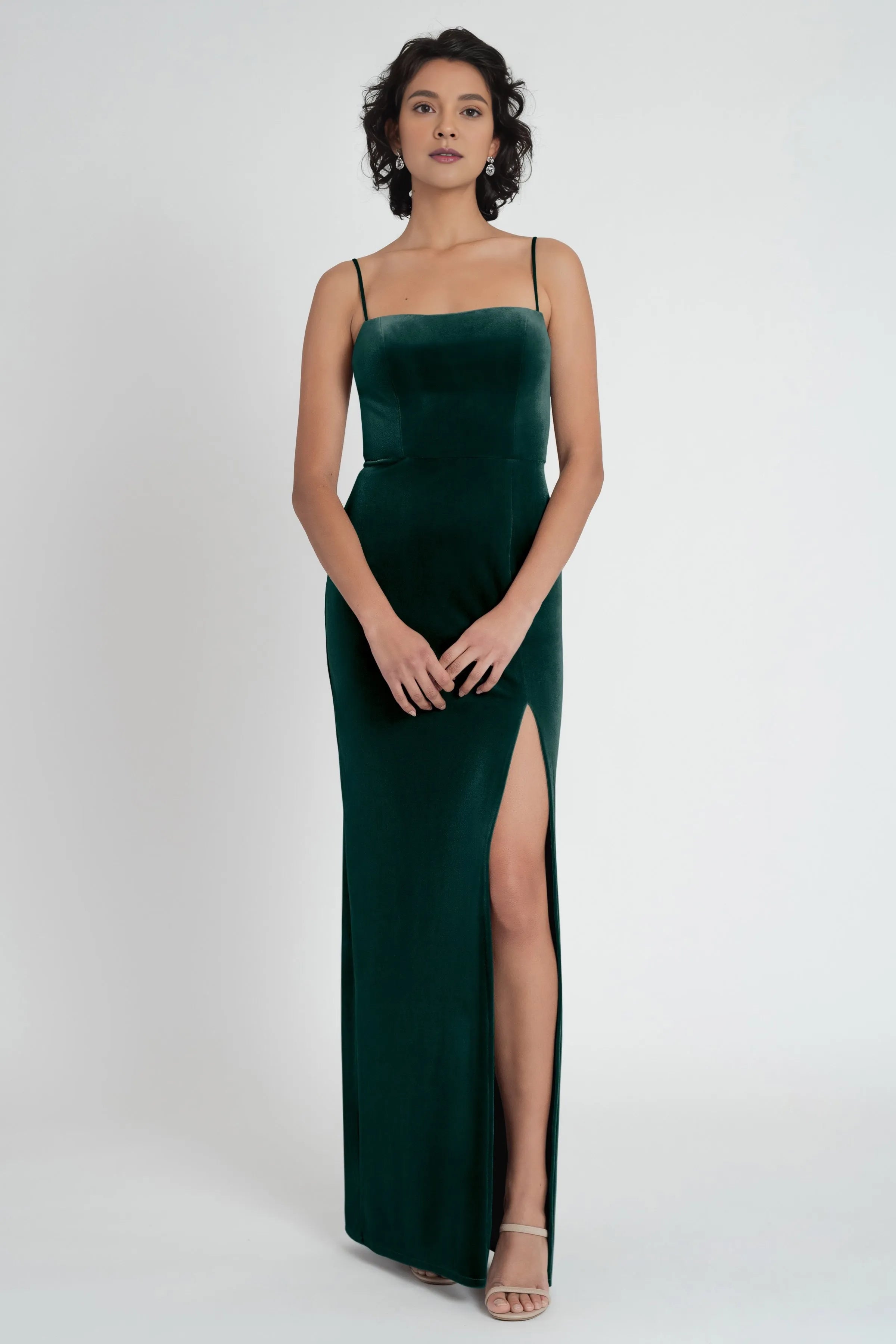 Vestido Weitese clásico de terciopelo con cuello recto y tirantes finos, vestido de noche para dama de honor, largo hasta el suelo, vestido de fiesta con abertura lateral.